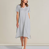 Irena Bamboo Dress - White/Navy Stripe