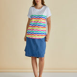 Hailey Short Sleeve Tee - Rainbow Wavy Stripe