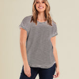 Hailey Short Sleeve Tee - White/Ebony Stripe
