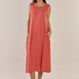 Sabrina Maxi Dress - Pink/Red Stripe