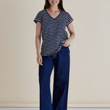 Ayla V-Neck Tee - Navy Blue Stripe