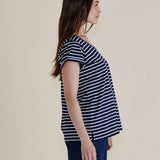 Ayla V-Neck Tee - Navy Blue Stripe