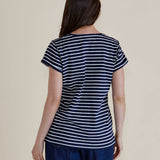 Ayla V-Neck Tee - Navy Blue Stripe