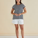 Caia Crew Tee - Blue/Black Stripe