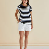 Caia Crew Tee - Blue/Black Stripe
