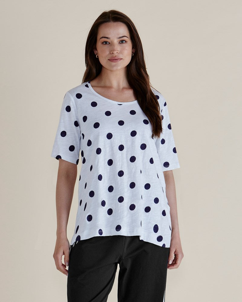 Riley Tee - Navy Polkadot – Betty Basics NZ