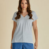 Tracy V-Neck Tee - Black/White Stripe