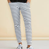 Heidi Jogger Pants - White/Black Stripe