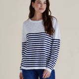 Natasha Knit Top - White/Navy Stripe