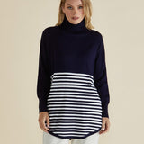 Fleur Roll Neck Jumper - Navy Stripe Splice
