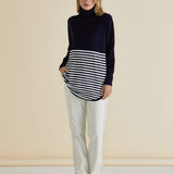 Fleur Roll Neck Jumper - Navy Stripe Splice