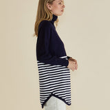 Fleur Roll Neck Jumper - Navy Stripe Splice