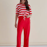 Evelyn Wide Leg Jogger - Red Trim