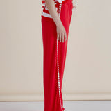 Evelyn Wide Leg Jogger - Red Trim