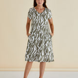 Elwood Dress - Olive Geometric Print