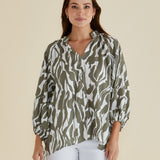 Grazia Blouse - Olive Geometric Print