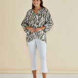 Grazia Blouse - Olive Geometric Print
