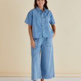 Saffra Short Sleeve Denim Shirt - Medium Wash