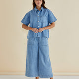 Saffra Short Sleeve Denim Shirt - Medium Wash