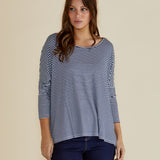 Milan 3/4 Sleeve Top - Navy Blue/White Stripe