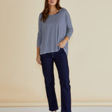 Milan 3/4 Sleeve Top - Navy Blue/White Stripe