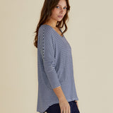 Milan 3/4 Sleeve Top - Navy Blue/White Stripe