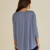 Milan 3/4 Sleeve Top - Navy Blue/White Stripe